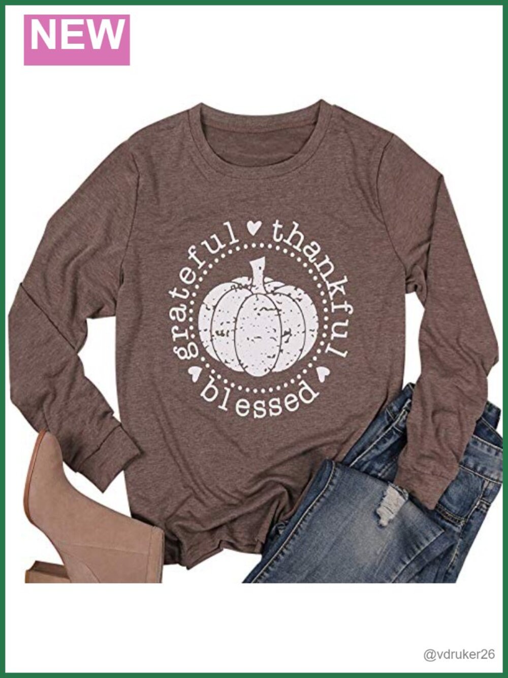 Grateful Thankful Blessed Thanksgiving Pumpkin Graphic Long Sleeve Tee Women